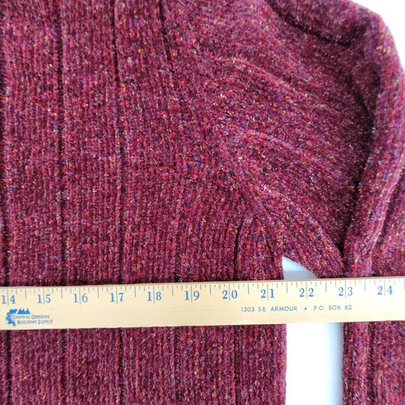 Vtg Studio Works Sweater Womens M Berry Solid Ribbed Soft Cardigan Knit Full Zip - Picture 10 of 12